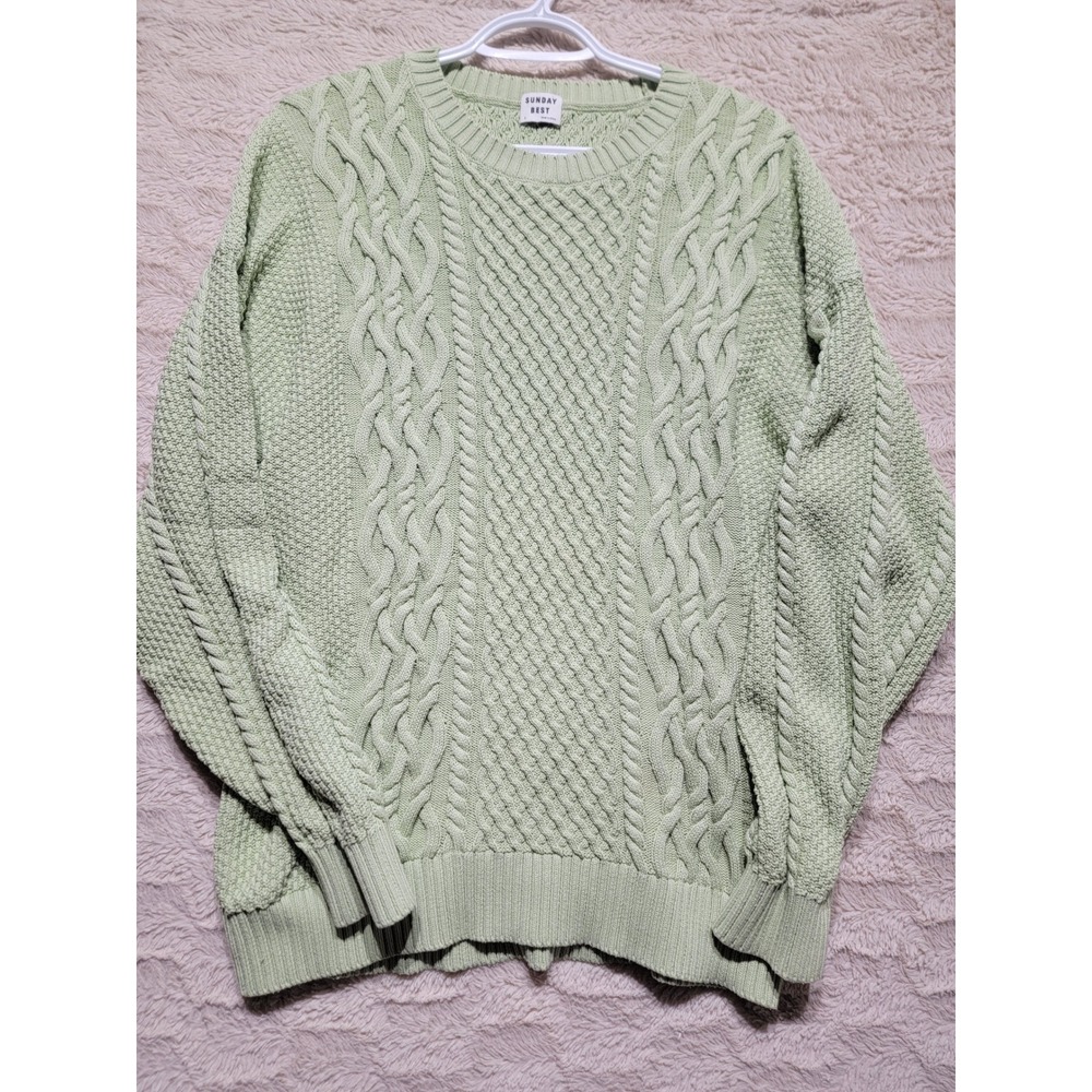 Sunday Best Aritzia Sage Green Cable Knit Cotton Sweater Crew Neck Small